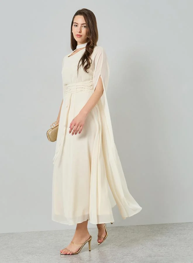 Styli Women Cream Maxi Dress with Slit Sleeves